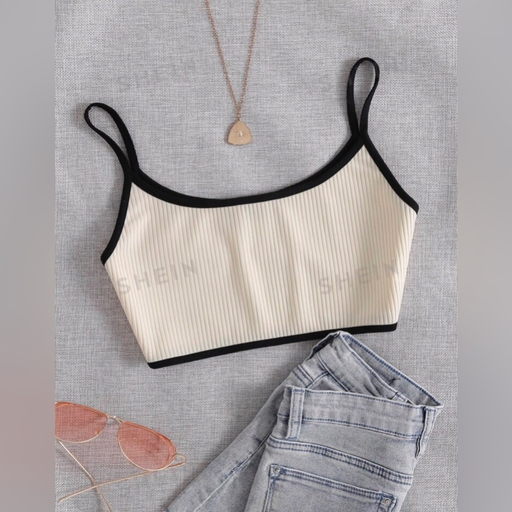 SHEIN cropped tank top. Size XS. Cream colour with black trim